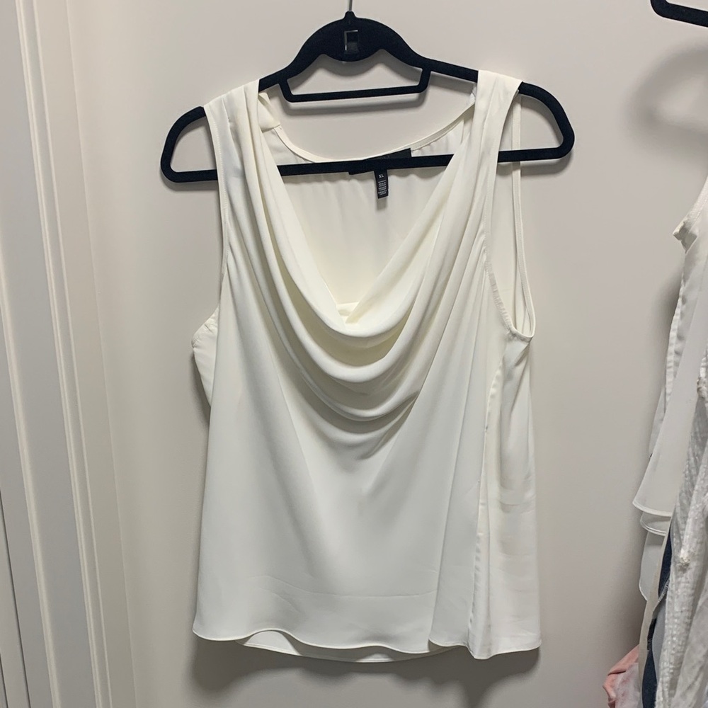 White House Black Market Ivory Drape Neck Tank Top
